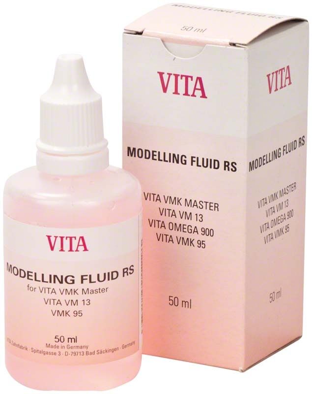 VITA Modelling Fluid RS 50ml mit Verpackung im Hintergrund.