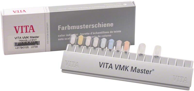 Farbmusterschiene VITA VMK Master® TRANSLUCENT mit verschiedenen Zahnfarbmustern.