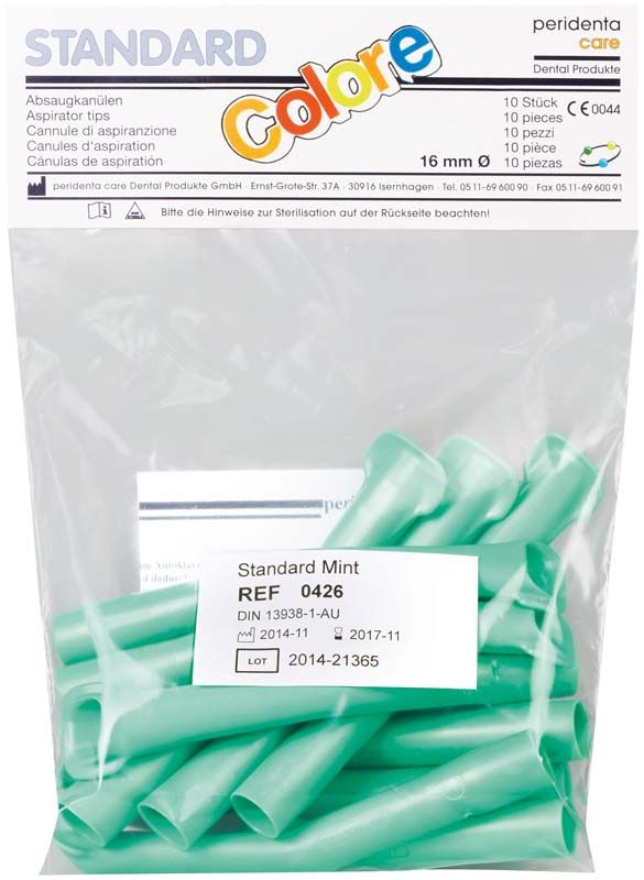 Absaugkanülen Standard Colore Mint, 10 Stück in Plastikverpackung.