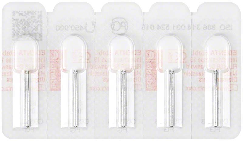 Diamantenschleifer FG 801 016 in Blisterverpackung für Zahnmedizin.