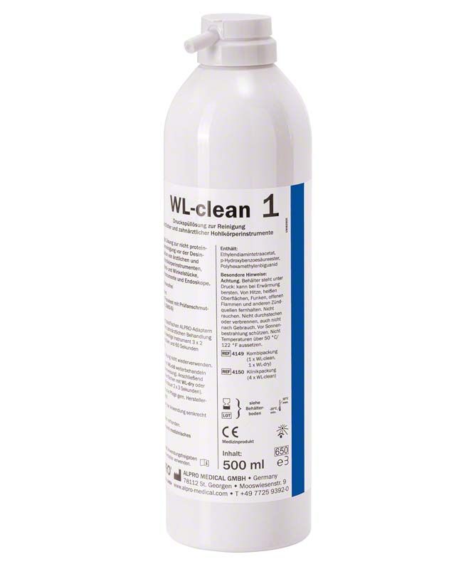 Weiße Flasche WL-clean 500 ml mit Etikett und Dosierkappe.