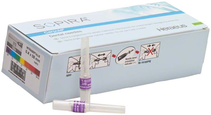 SOPIRA® Carpule® Kanülen Standard 27G, 0,4 x 8 mm, mit Verpackung.