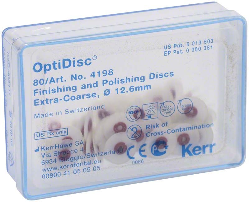 OptiDisc 12,6mm Polierscheiben in Kunststoffverpackung, extra-grob, für Dentalmedizin.