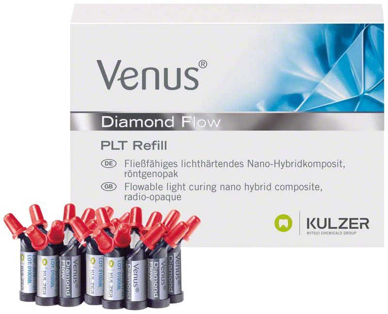 Venus Diamond Flow PLT A3,5 Nachfüllpackung mit 20 Spritzen und Verpackung.