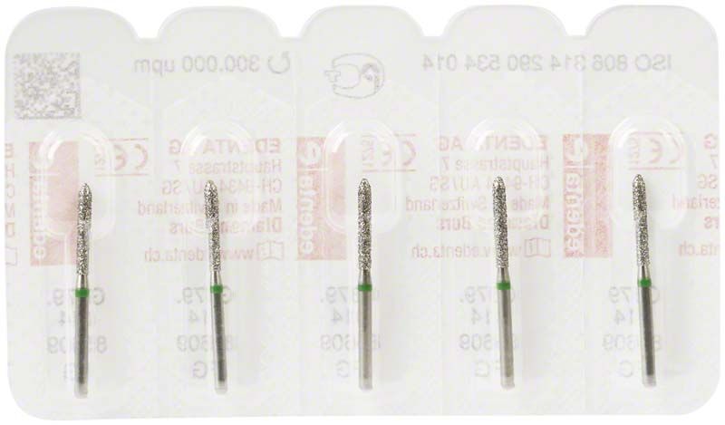 Diamantenschleifer FG 879G 014 in Blisterverpackung für Zahnmedizin.