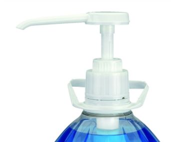 paroguard® Dosierpumpe auf einer blauen Flüssigkeitsflasche montiert