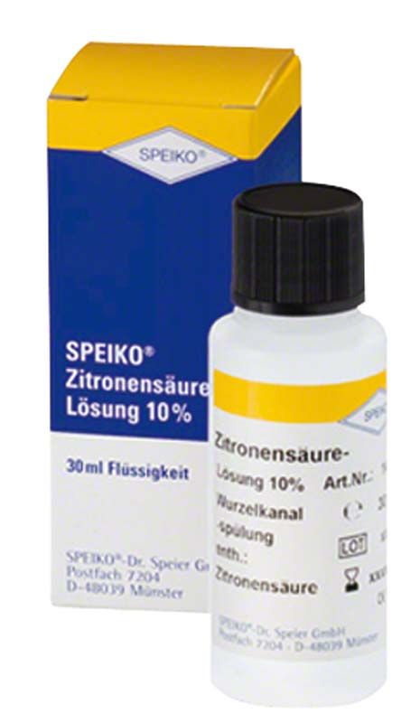 SPEIKO® Zitronensäure-Lösung 10% 30 ml Flasche vor Verpackung.