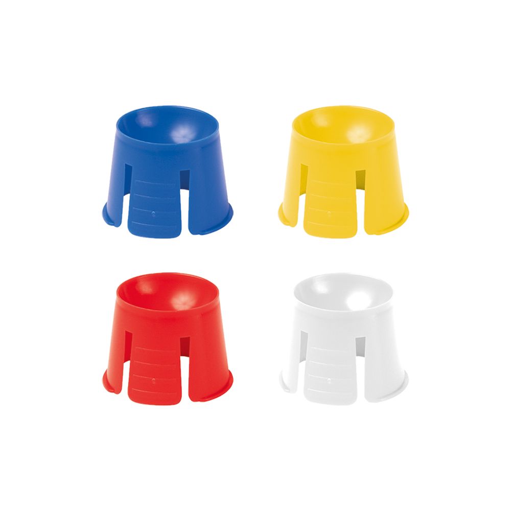 Einmal-Dappengläser in Blau, Gelb, Rot und Weiß für Dentalmedizin.