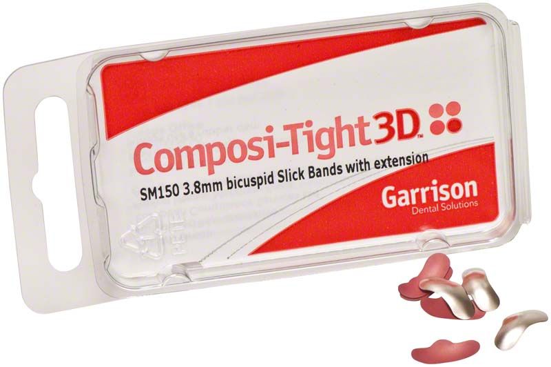 Composi-Tight 3D Slick Bands von Garrison Dental Solutions in roter Verpackung.