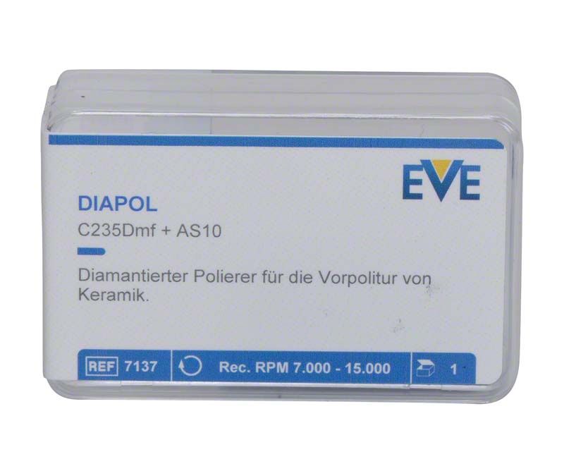 Diamantierter Polierer EVE DIAPOL® in Verpackung mit Produktinformationen.