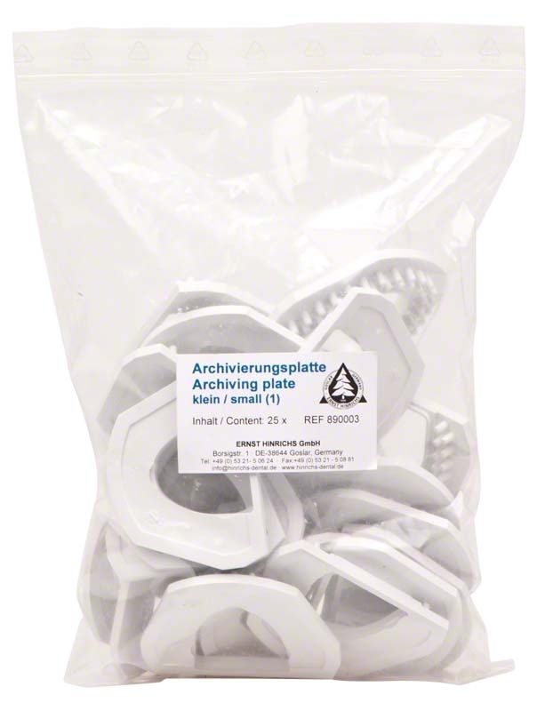 Archivierungsplatte Modellsystem Profident 2010 in Kunststoffbeutel verpackt.