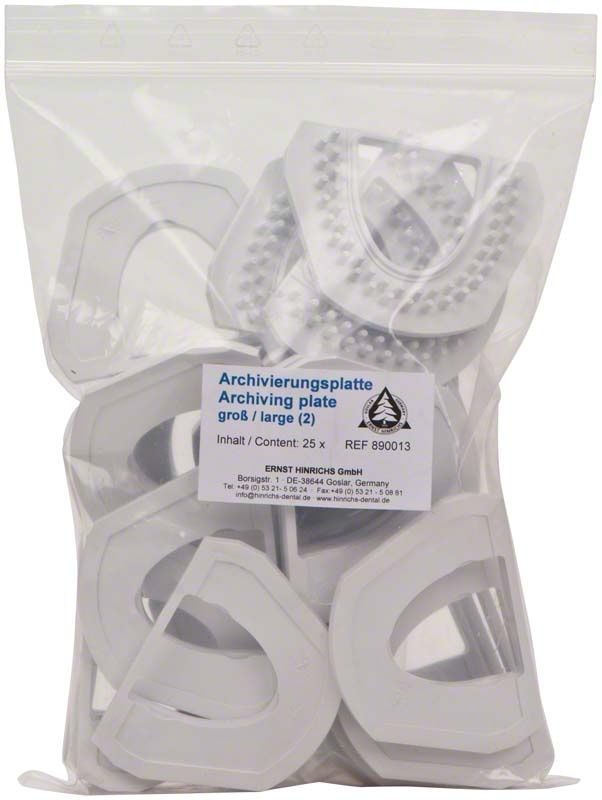 Archivierungsplatte für dentalen Modellbau in transparenter Verpackung.