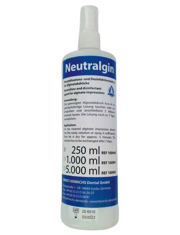 Neutralgin 250ml Flasche mit Desinfektionsmittel für Alginatabdrücke.