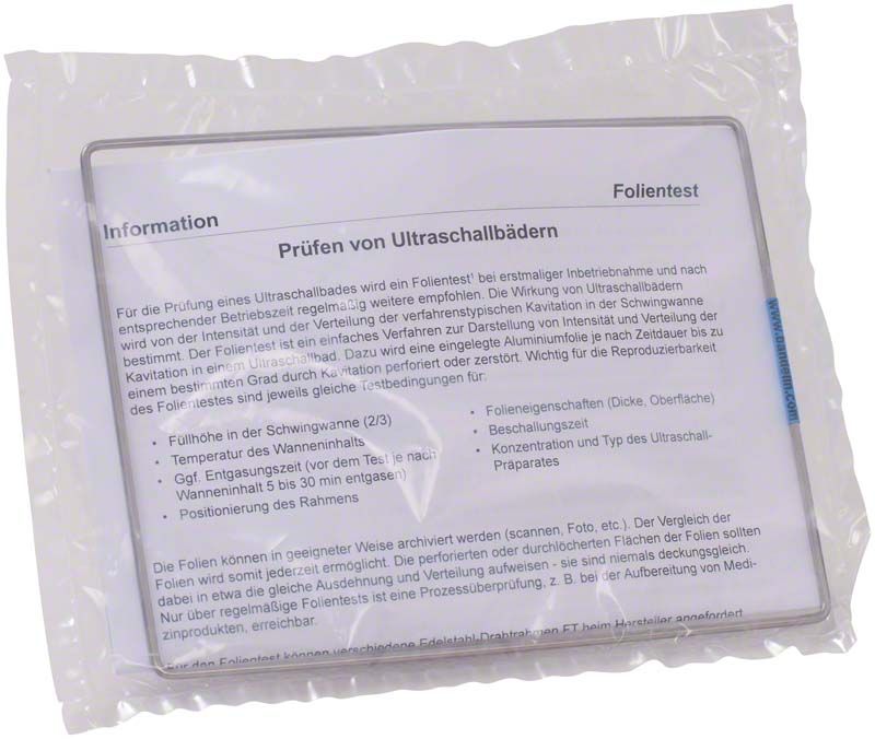 SONOREX Folientest-Rahmen FT 4 in Kunststoffverpackung mit Anleitungstext.