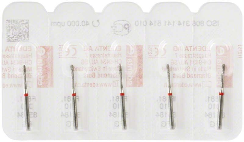 Diamantschleifer FG 881F 010 in Blisterverpackung für Dentalmedizin.