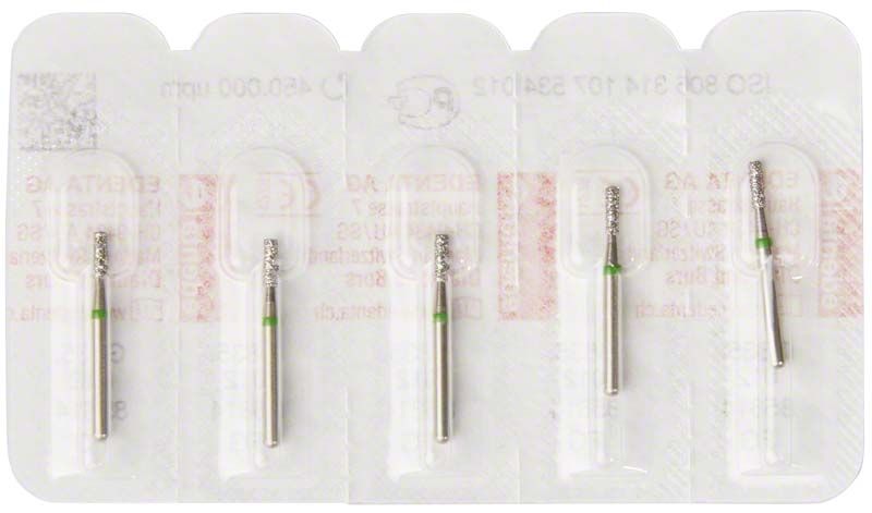 Diamantenschleifer FG 835G 012 in Blisterverpackung mit grünem Ring.