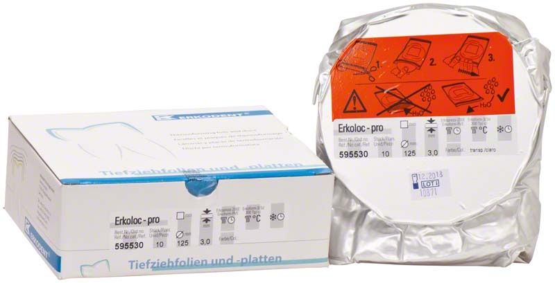 Erkoloc-pro transparente Doppelschicht-Folie für dentalen Einsatz, verpackt.