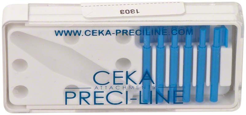 Transparente Verpackung mit blauen Dentalpatrizen und CEKA PRECI-LINE Aufschrift.