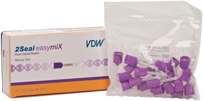 2Seal easymiX Mischkanülen mit Intraoral-Spitzen in violetter Farbe.