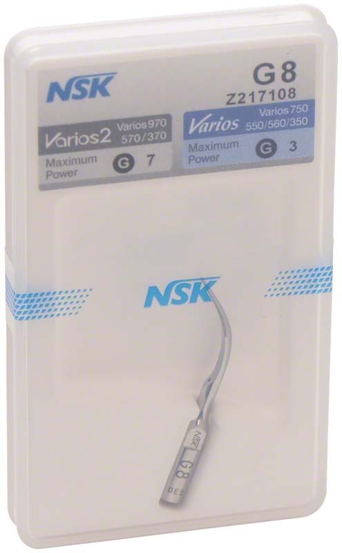Varios Ultraschallscaler-Aufsatz G8 in Verpackung von NSK Europe.