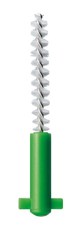 Grüne CURAPROX CPS regular Interdentalbürste mit flexiblem Draht.
