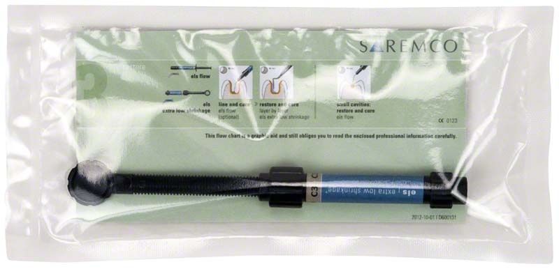 ELS Spritze C3 in transparenter Verpackung mit Anwendungsanleitung.
