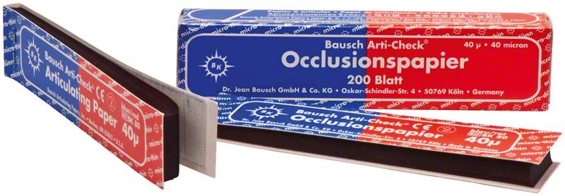 Arti-Check® Occlusionspapier 40µ in blau/rot, 200 Blatt Packung.