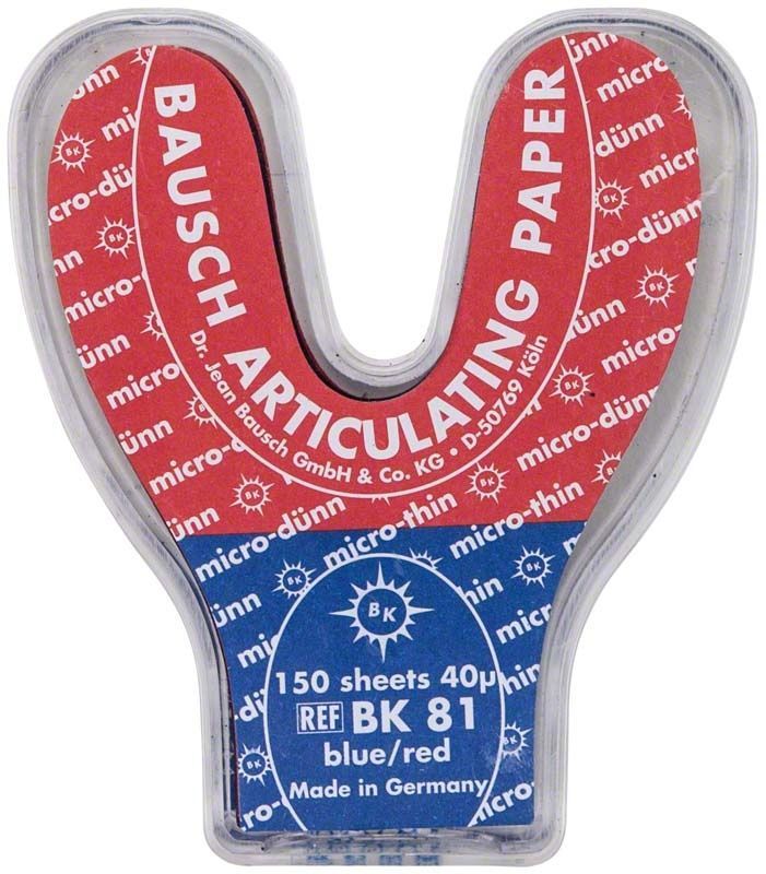 Mikrodünnes Arti-Check® Occlusionspapier in Hufeisenform, blau/rot.
