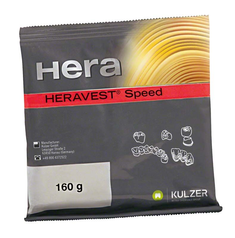 Heravest® Speed 75 x 60g Verpackung mit Grafiken dentaler Anwendungen.