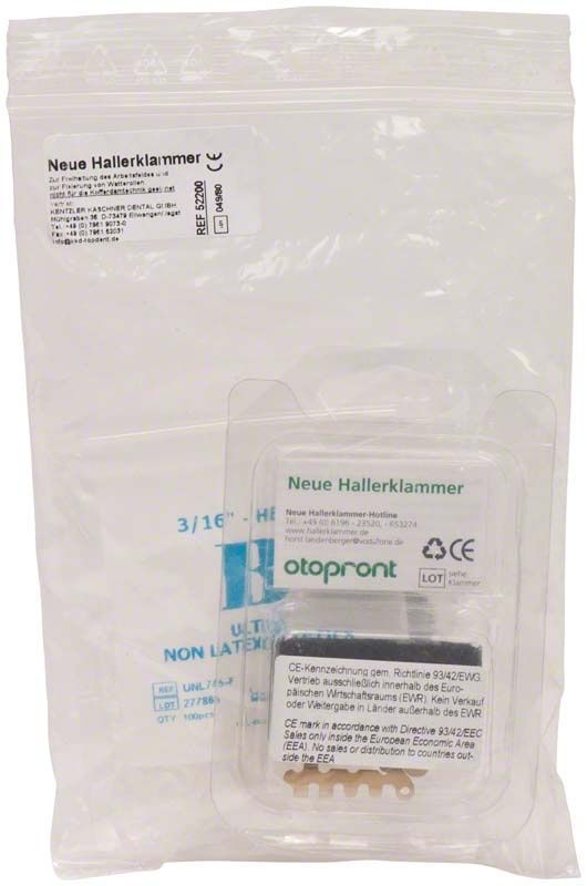 Neue Hallerklammer nach Dr. Landenberger in transparenter Verpackung mit Beschriftung.