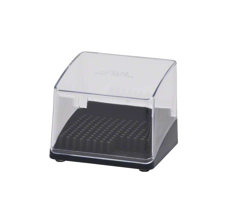 Folienablage für VistaScan Mini mit transparentem Deckel und schwarzem Boden.