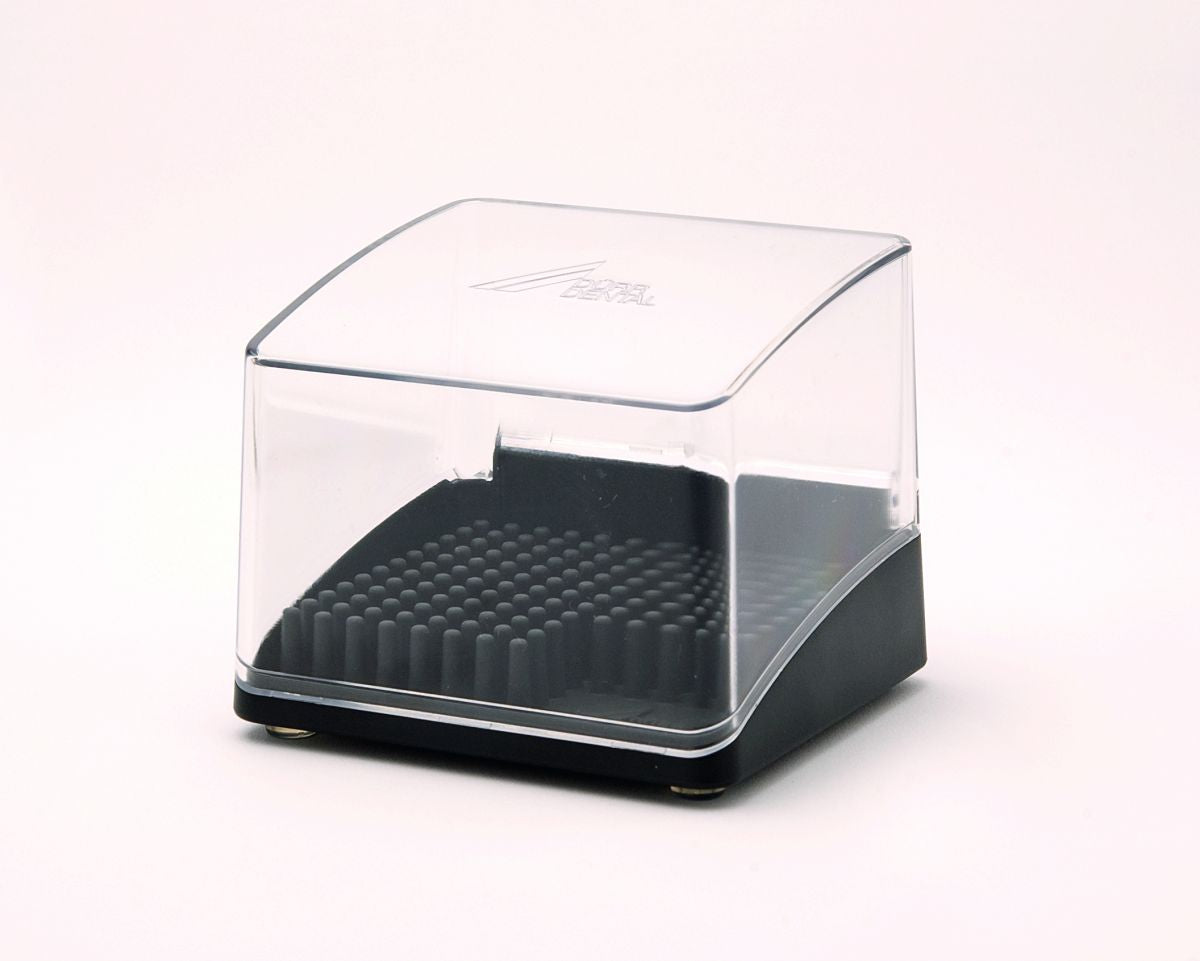 Folienablage für VistaScan Mini mit transparentem Deckel und strukturiertem Boden.