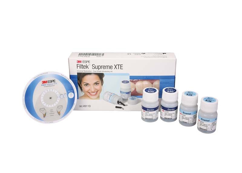 Filtek™ Supreme XTE Dual Shades Intro Kit mit Kapseln und Verpackung.