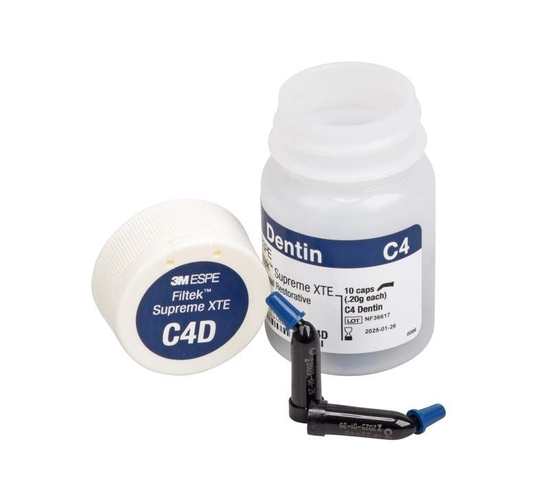 Filtek™ Supreme XTE Dentin Kapseln C4D mit geöffneter Verpackung und Kapsel.