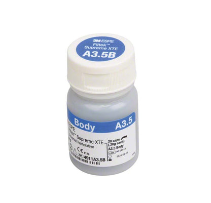 Filtek™ Supreme XTE Body Kapseln A3,5B in weißer Flasche mit Etikett.