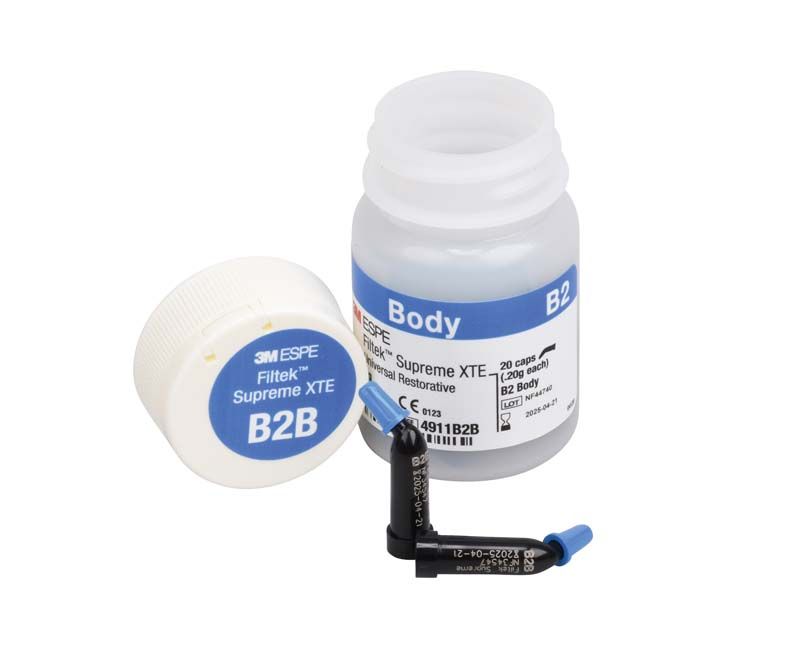 Filtek™ Supreme XTE Body Kapseln B2B, Verpackung und Applikationsdüse.