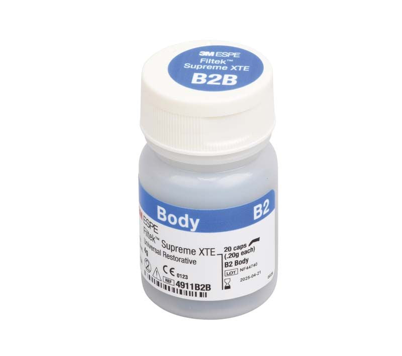 Filtek™ Supreme XTE Body Kapseln B2B in Flasche mit Etikett.