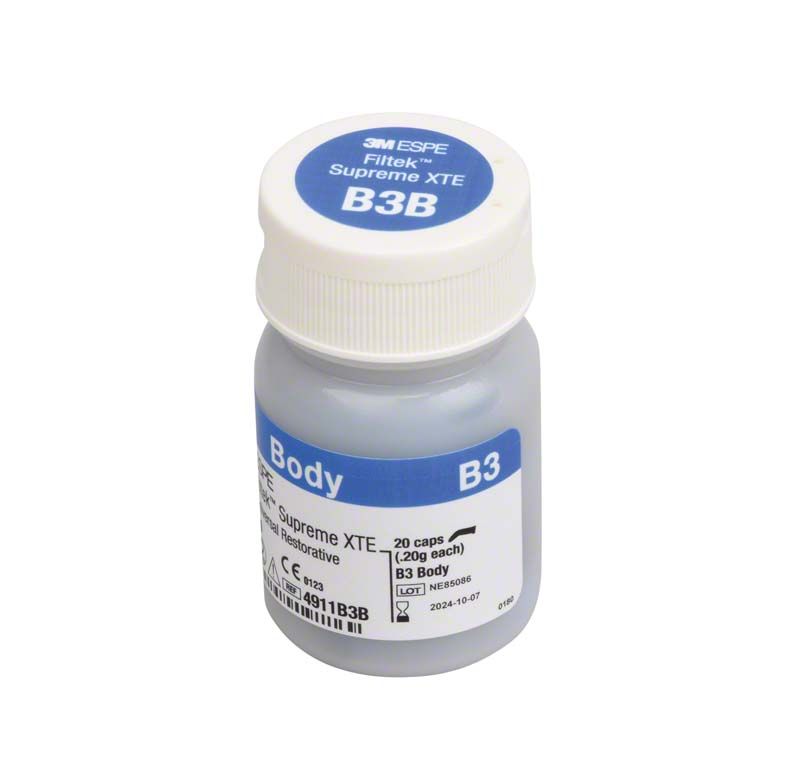 Filtek™ Supreme XTE Body Kapseln B3B in weißer Kunststoffflasche.