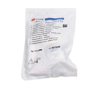 Filtek™ Supreme XTE Body Kapseln B3B in weißer Verpackung mit Produktinformationen.