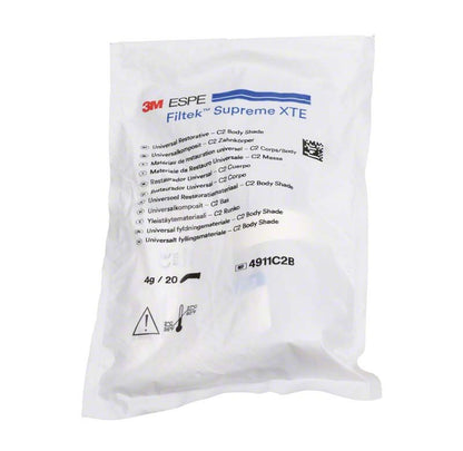 Filtek™ Supreme XTE Body Kapseln C2B in weißer Verpackung mit Produktinformationen.