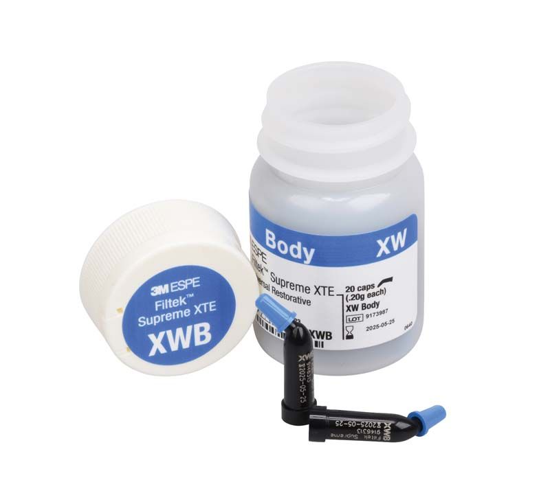 Filtek™ Supreme XTE Body Kapseln XWB mit geöffneter Verpackung und Kapseln.