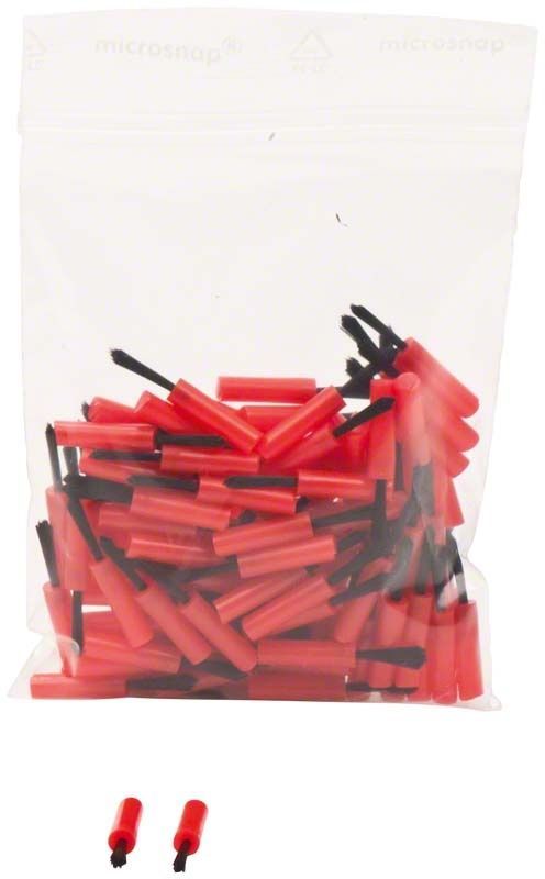 Pinseleinsätze mit roten Griffen und schwarzen Borsten in Plastikverpackung.