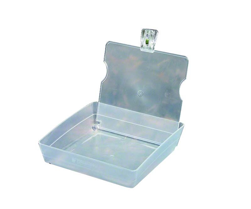 Transluzente Arbeitsschale aus schlagfestem ABS-Material mit Deckel.