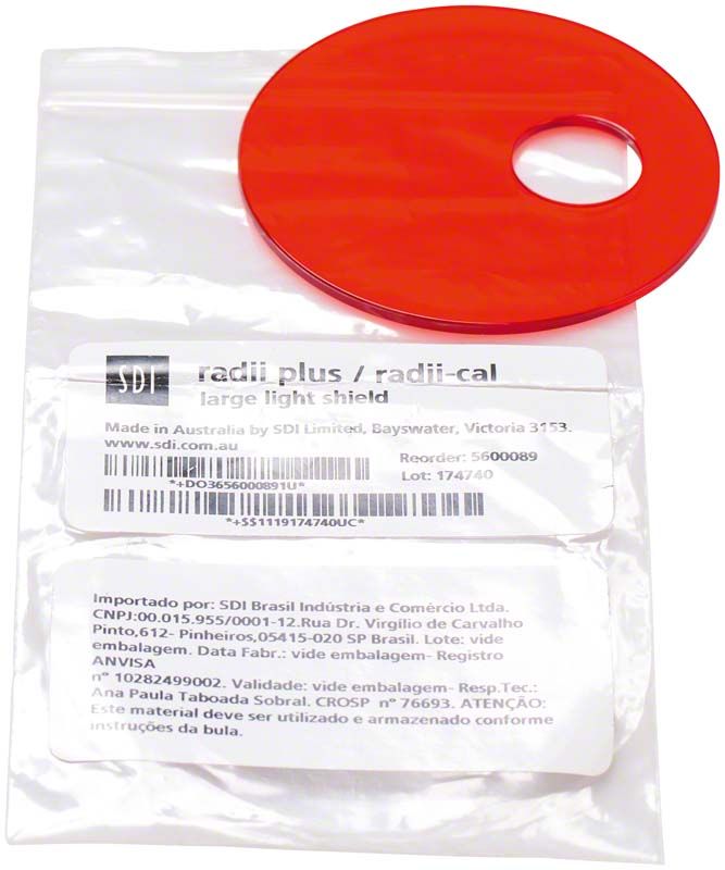 Rotes Lichtschutzschild groß auf weißer Verpackung mit Produktdetails.