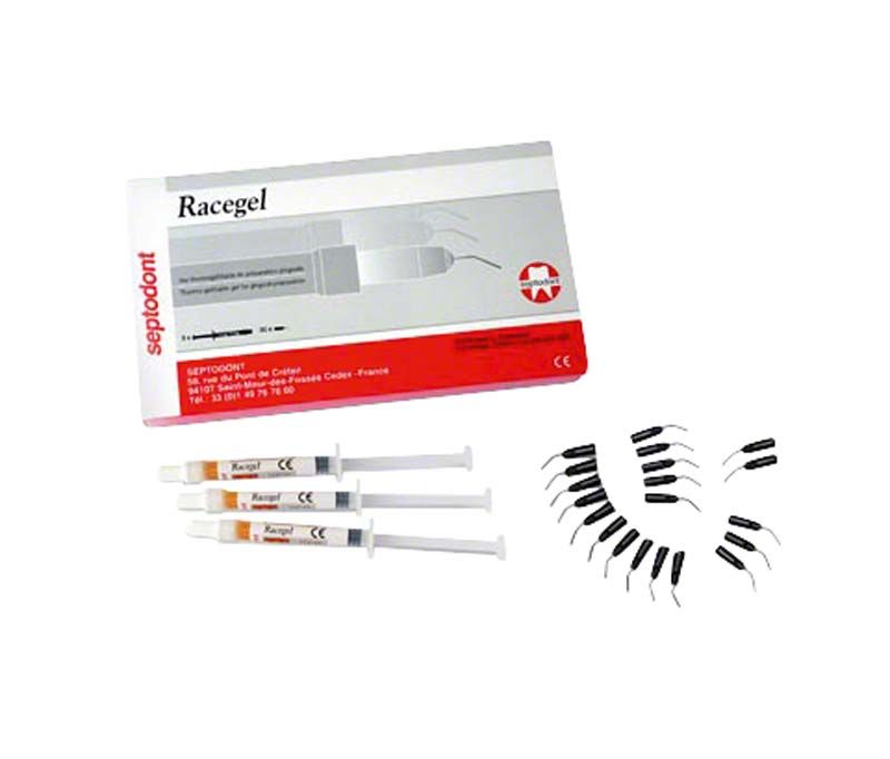 Racegel Thermogel in Spritzenform mit Verpackung und Applikationsspitzen.