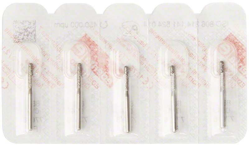 Zahnbohrer Diamant FG 881 014 in Blisterverpackung, vier Stück.