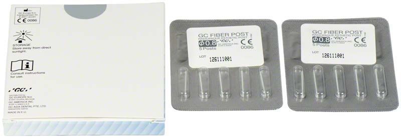 Verpackung und Blister mit GC Fiber Post™ Glasfaserstiften, 0,8mm.