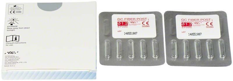 GC Fiber Post™ Glasfaserstifte 1,2mm in Blisterverpackung mit Etiketten.