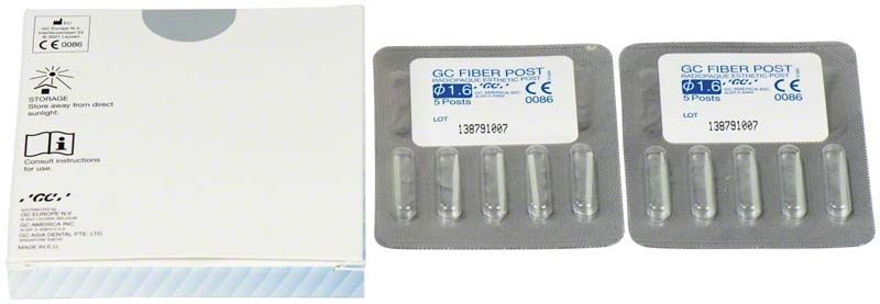 Verpackung und Blisterpackungen von GC Fiber Post™ Glasfaserstiften, 1,6 mm.