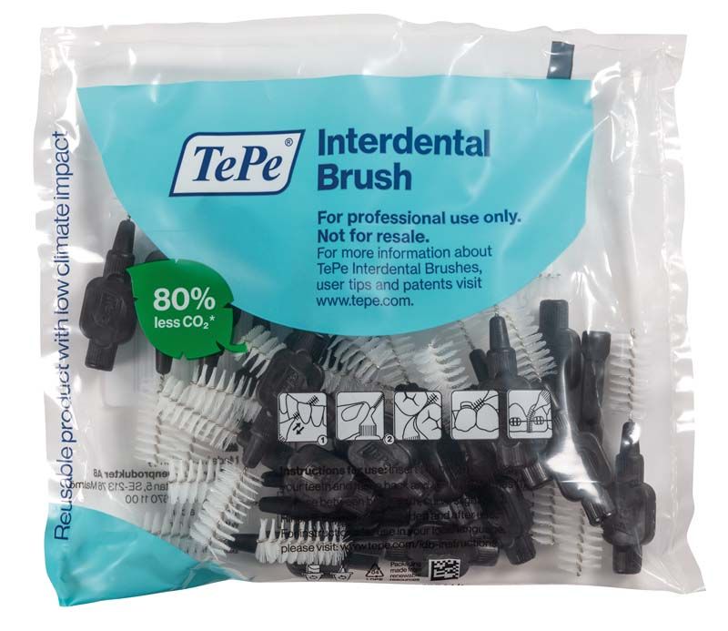 Verpackung mit TePe Interdentalbürsten Original und umweltfreundlichem Hinweis.